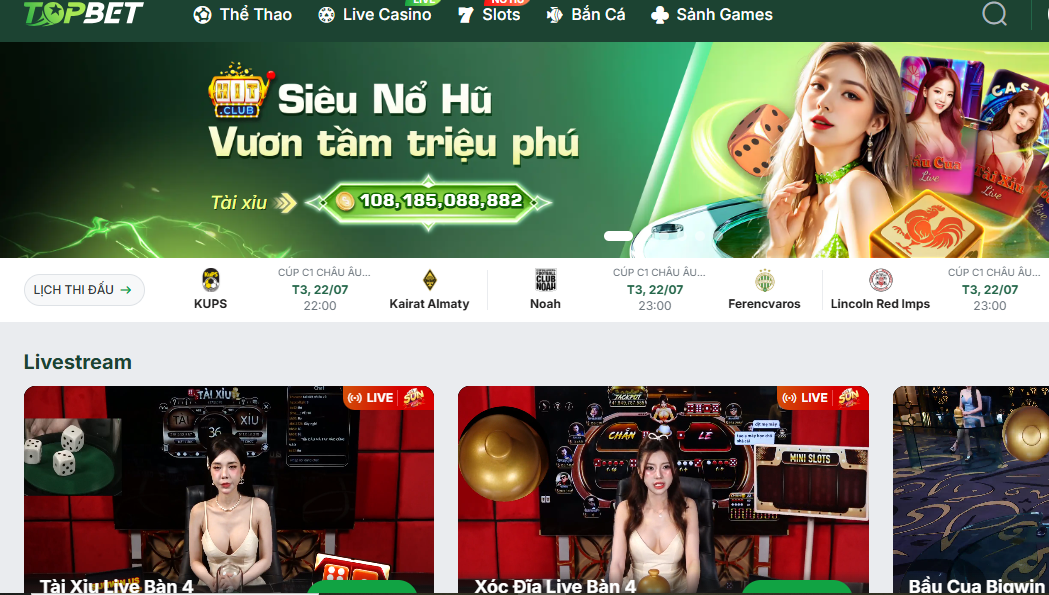 Giao diện thân thiện, hiện đại của Topbet